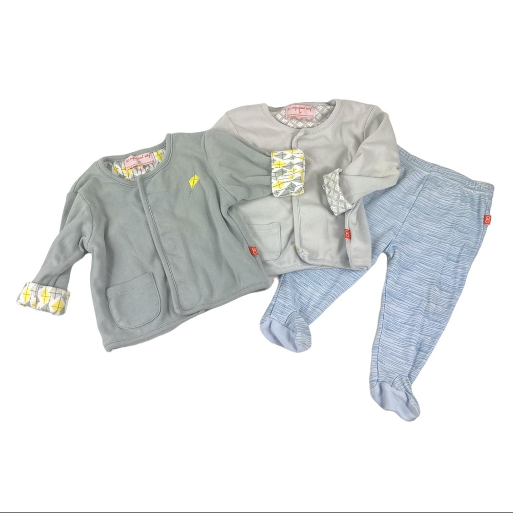 Magnificent Baby 2 Top 1 Pant Set Pajamas Magnetic Baby Boys Size 12M & 9M